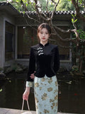 Autumn and Winter Dress 2026 Cheongsam Women's Clothes Black Fake Two-piece Dress Qipao Retro Temperament Elegant Daily