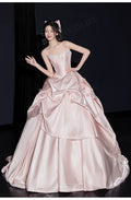 Pink Evening Dress Women's High-end Satin Tube Top Bridal Engagement Dress Toasting Dress Bar Mitzvah Birthday Princess Dress