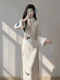 Dress Autumn and Winter New Thickened Cheongsam Dress Women's Qipao New Slim Temperament Dress