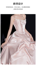 Pink Evening Dress Women's High-end Satin Tube Top Bridal Engagement Dress Toasting Dress Bar Mitzvah Birthday Princess Dress