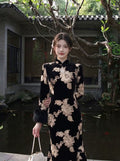 Champagne Slim-fitting Velvet Dress for Women Qipao Winter Cheongsam Temperament Light Luxury Hip-wrapped Skirt