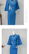 Elegant Blue Dress Cheongsam Autumn High-end Temperament Improved Embroidery Dress Women's Clothing