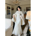 Cheongsam Rough Edge Long-sleeved Dress Beautiful Long Women's Qipao Dress