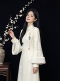 Gentle Style Dress Added Velvet and Thick Cheongsam for Autumn and Winter Daily Wear, Long Skirt, Chinese Style Improved Dress