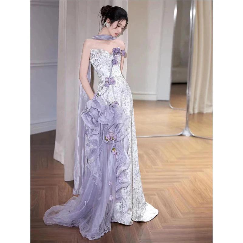 Purple Dress Morning Robe Super Fairy Design Wedding Bride Engagement Wedding Dress Toast Adult Princess Dress