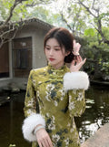 Dress 2026 Autumn and Winter Fleece Cheongsam Qipao Skinny Improved Versatile Playful Cute Dress