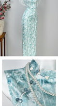 Sleeveless Cheongsam Dress for Women  Summer Stunning Blue Youthful and Improved Dress