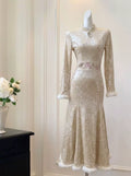 Winter Dress Fleece 2026 New Gentle Lady Beige Cheongsam Qipao Fish Tail Gentle and Generous