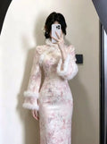 Gentle Style Dress Cheongsam Super Closes with Fleece and Thicker Dresses for Women Qipao Clothes