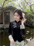 Autumn and Winter Dress 2026 Cheongsam Women's Clothes Black Fake Two-piece Dress Qipao Retro Temperament Elegant Daily