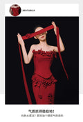 Red Tube Top Evening Dress 2026 New High-end Light Luxury Niche Morning Robe Female Bride Engagement Wedding Toast