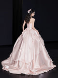 Pink Evening Dress Women's High-end Satin Tube Top Bridal Engagement Dress Toasting Dress Bar Mitzvah Birthday Princess Dress