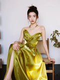 Tub Top Morning Gown Female Bride Engagement Wedding Evening Dress Female Yellow High-end Style Toasting Dress Light Wedding Dress