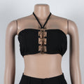 Women Set Sleeveless Strapless Tops +Wide Leg Pants Two 2 Piece Set Hole Hollow Out Outfit Summer Sexy Street Tracksuit
