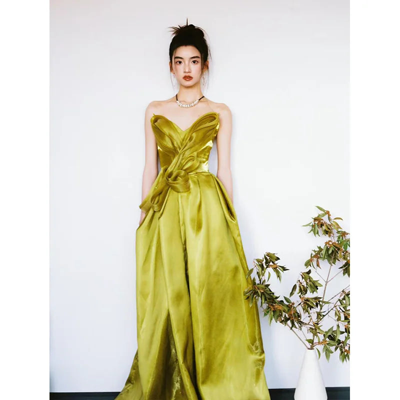 Tub Top Morning Gown Female Bride Engagement Wedding Evening Dress Female Yellow High-end Style Toasting Dress Light Wedding Dress