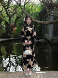 Champagne Slim-fitting Velvet Dress for Women Qipao Winter Cheongsam Temperament Light Luxury Hip-wrapped Skirt