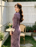 2026 Autumn Dress High End Improved Edition Retro Purple Waist slimming Cheongsam Skirt