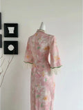 Embroidered Knitted Dress Internet Celebrity New Chinese Retro Style Cheongsam Daily Medium Length Diagonal Placket