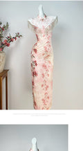 Exquisite Pink Dress Cheongsam Women's Clothes Spring Summer Velvet Retro Young Dress