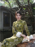 Dress 2026 Autumn and Winter Fleece Cheongsam Qipao Skinny Improved Versatile Playful Cute Dress