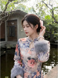 Dress 2026 Autumn and Winter Velvet National Style Improved Cheongsam Qipao Ink Painting Cold Long-sleeved Dress