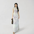Pan Button Short Sleeved Cheongsam Top Printed Skirt Women's Set Summer Temperament Waist Cinching