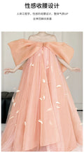 Super Fairy Morning Robe Women's Dress Pink Bow Bridal Engagement Dress Toasting  One-word Shoulder Birthday Party Dress