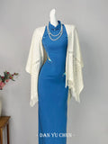 Elegant Blue Dress Cheongsam Autumn High-end Temperament Improved Embroidery Dress Women's Clothing