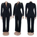 Fashion Pearl Splicing Women's Set Long Sleeve Blazer and Wide Leg Pants Suit 2024 Winter OL Fall Two 2 Piece Set Outfit