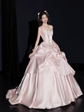 Pink Evening Dress Women's High-end Satin Tube Top Bridal Engagement Dress Toasting Dress Bar Mitzvah Birthday Princess Dress