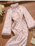 Pink Dress Cheongsam Winter Clothing for Women 2026 New Year's Clothing with Thick Velvet and Long Sleeves for Autumn