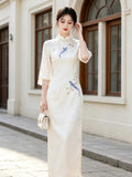 White Dress Cheongsam Women's Chinese Style Lace Embroidery High-end Elegant Temperament Certified Engagement Daily Dress