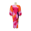 Elegant Women Pleated Half Lantern Sleeve O-neck Slim Maxi Long Dress Print Fashion Autumn 2024 Ruched Dresses Vestidos
