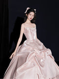 Pink Evening Dress Women's High-end Satin Tube Top Bridal Engagement Dress Toasting Dress Bar Mitzvah Birthday Princess Dress