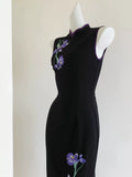Oriental Aesthetics Dress Qipao National Style Purple Embroidery Retro Black Slim Hong Kong Workers Cheongsam