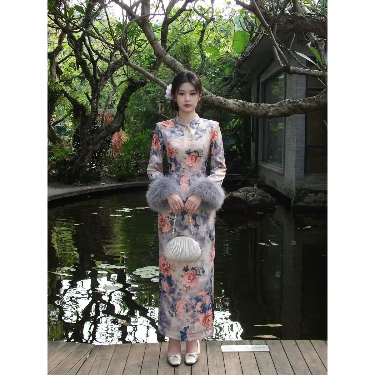 Dress 2026 Autumn and Winter Velvet National Style Improved Cheongsam Qipao Ink Painting Cold Long-sleeved Dress