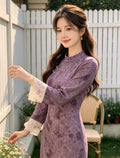 2026 Autumn Dress High End Improved Edition Retro Purple Waist slimming Cheongsam Skirt