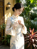 Retro Style Cheongsam Women's Dress Autumn Jacquard Long Sleeved Dress, Daily Elegant and Sweet Women's Clothing