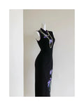 Oriental Aesthetics Dress Qipao National Style Purple Embroidery Retro Black Slim Hong Kong Workers Cheongsam