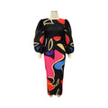 Elegant Women Pleated Half Lantern Sleeve O-neck Slim Maxi Long Dress Print Fashion Autumn 2024 Ruched Dresses Vestidos