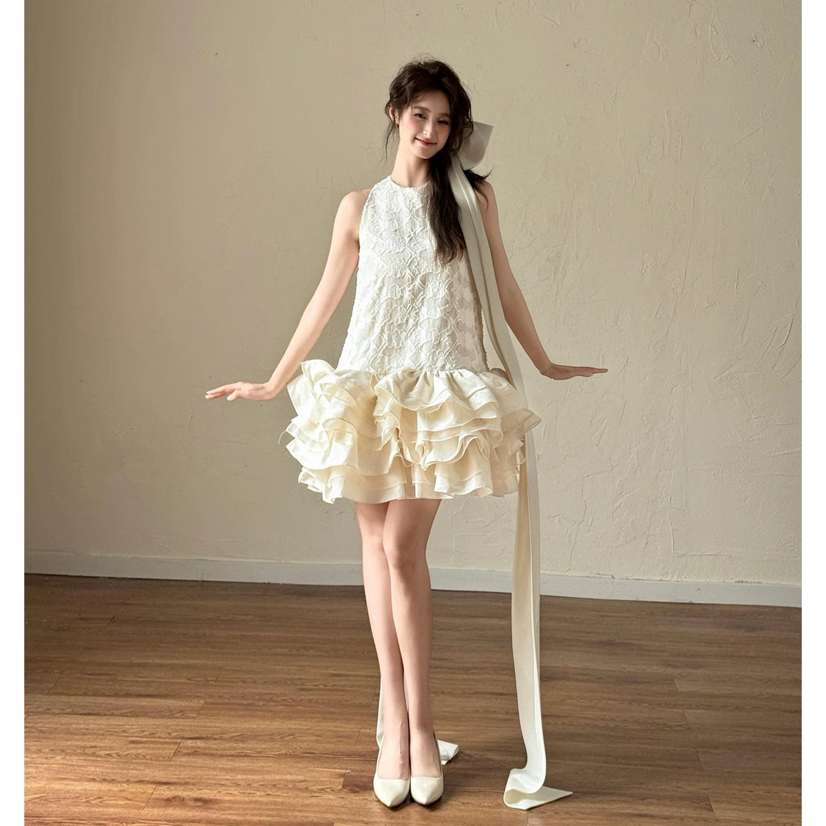 Morning Robe Bride Engagement Wedding Dress Light Wedding Dress Registration Small White Short Birthday Party Dress