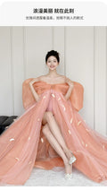Super Fairy Morning Robe Women's Dress Pink Bow Bridal Engagement Dress Toasting  One-word Shoulder Birthday Party Dress