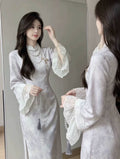 Autumn Dress Cheongsam 2026 New Long Sleeved Purple Young Style Fish Tail Daily Dress for Women