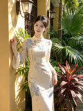 Retro Style Cheongsam Women's Dress Autumn Jacquard Long Sleeved Dress, Daily Elegant and Sweet Women's Clothing
