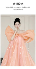 Super Fairy Morning Robe Women's Dress Pink Bow Bridal Engagement Dress Toasting  One-word Shoulder Birthday Party Dress