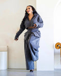 Denim Women's Set Ruched Long Sleeve Jacket and Pocket Front Loose Jeans Pants Two 2 Piece Sets Outfits Tracksuit