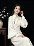 Gentle Style Dress Added Velvet and Thick Cheongsam for Autumn and Winter Daily Wear, Long Skirt, Chinese Style Improved Dress