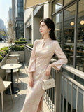 Butterfly Print Dress Knitted Cheongsam for Women Clothing 2026 New Style Pink Butterfly Spring and Autumn Slim Fit Daily Dress