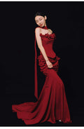 Red Tube Top Evening Dress 2026 New High-end Light Luxury Niche Morning Robe Female Bride Engagement Wedding Toast