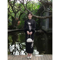 Embroidery Dress Qipao Slim-fit Black Long Sleeve Fleece Cheongsam Dress Women's Clothes